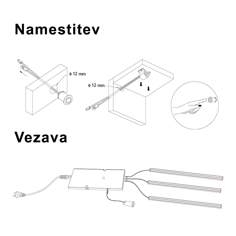 JL310B-TD senzor LED za centralno upravljanje, na dotik - namestitev in vezava